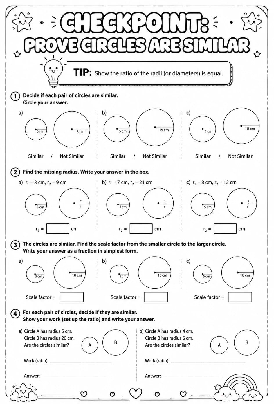 Checkpoint: Prove circles are similar — free printable Geometry math worksheet