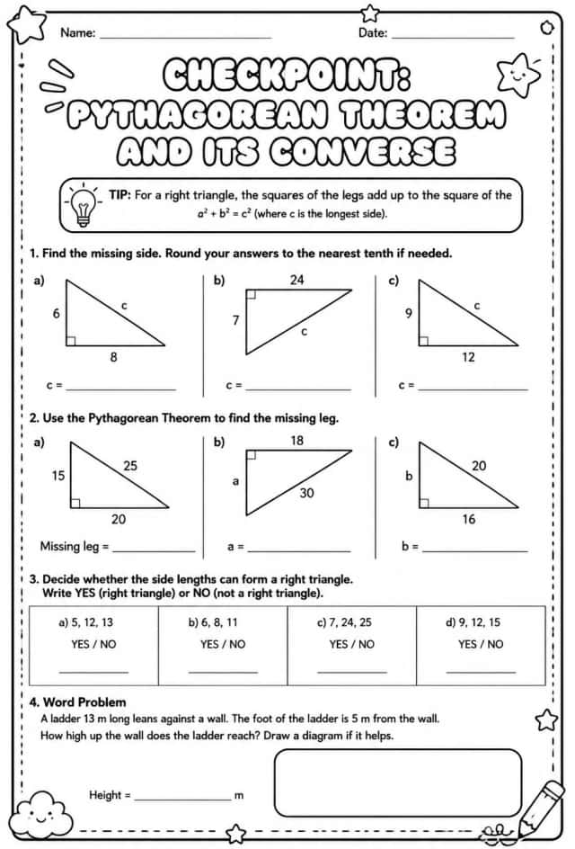 Checkpoint: Pythagorean theorem and its converse