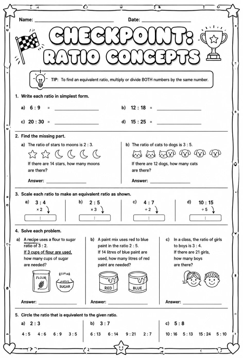 Checkpoint: Ratio concepts — free printable Grade 6 math worksheet