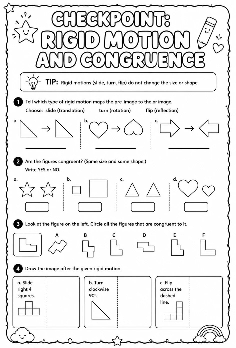 Checkpoint: Rigid motion and congruence — free printable Geometry math worksheet