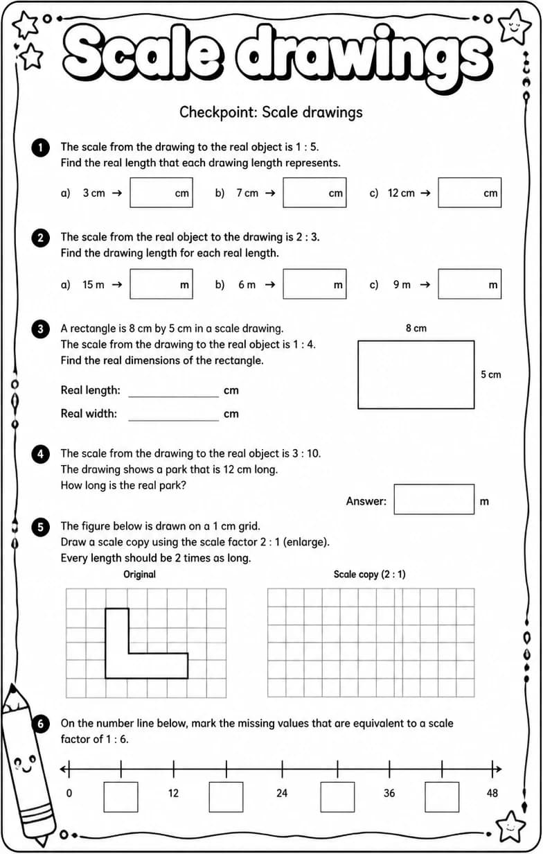 Checkpoint: Scale drawings — free printable Grade 7 math worksheet