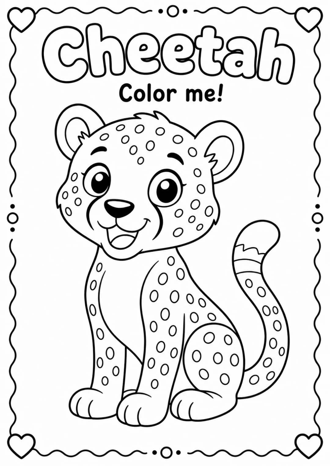 Cheetah Coloring Pages — free printable Kindergarten Art worksheet