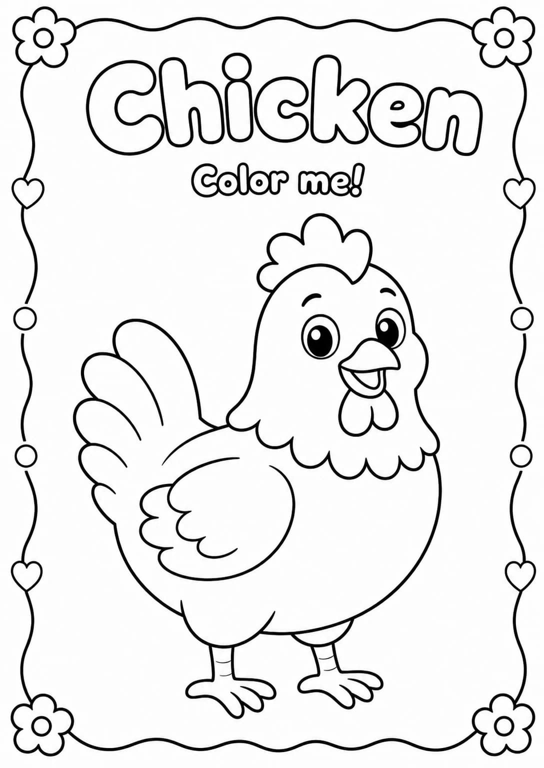 Chicken Coloring Pages — free printable Kindergarten Art worksheet