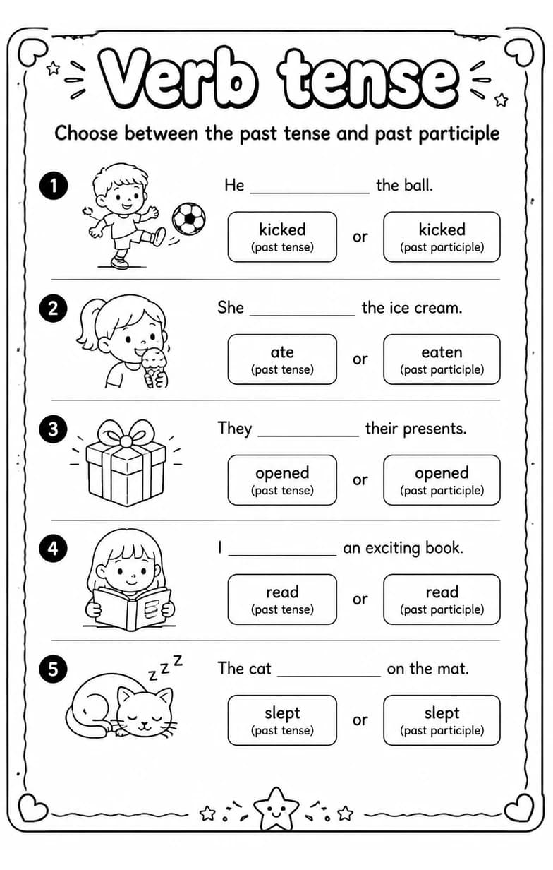 Choose between the past tense and past participle — free printable Grammar and mechanics English worksheet