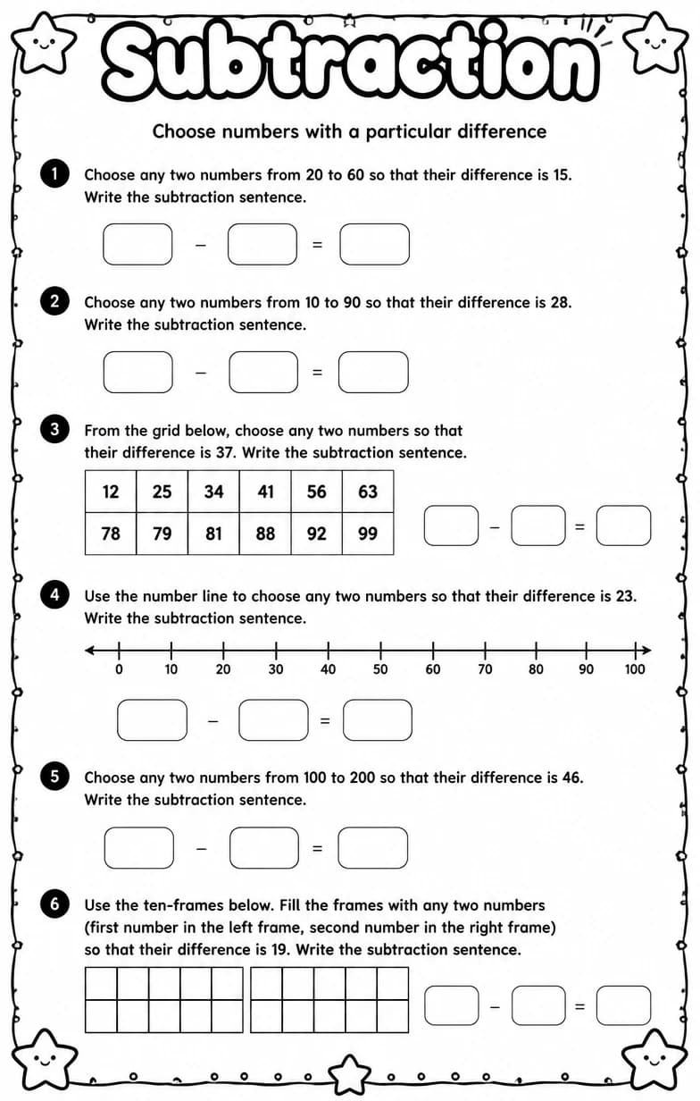 Choose numbers with a particular difference — free printable Grade 4 Math worksheet