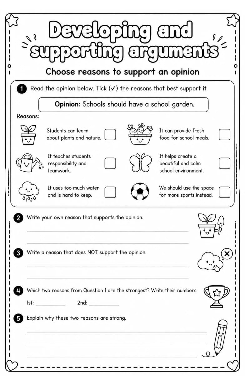 Choose reasons to support an opinion — free printable Grade 4 English & Reading worksheet