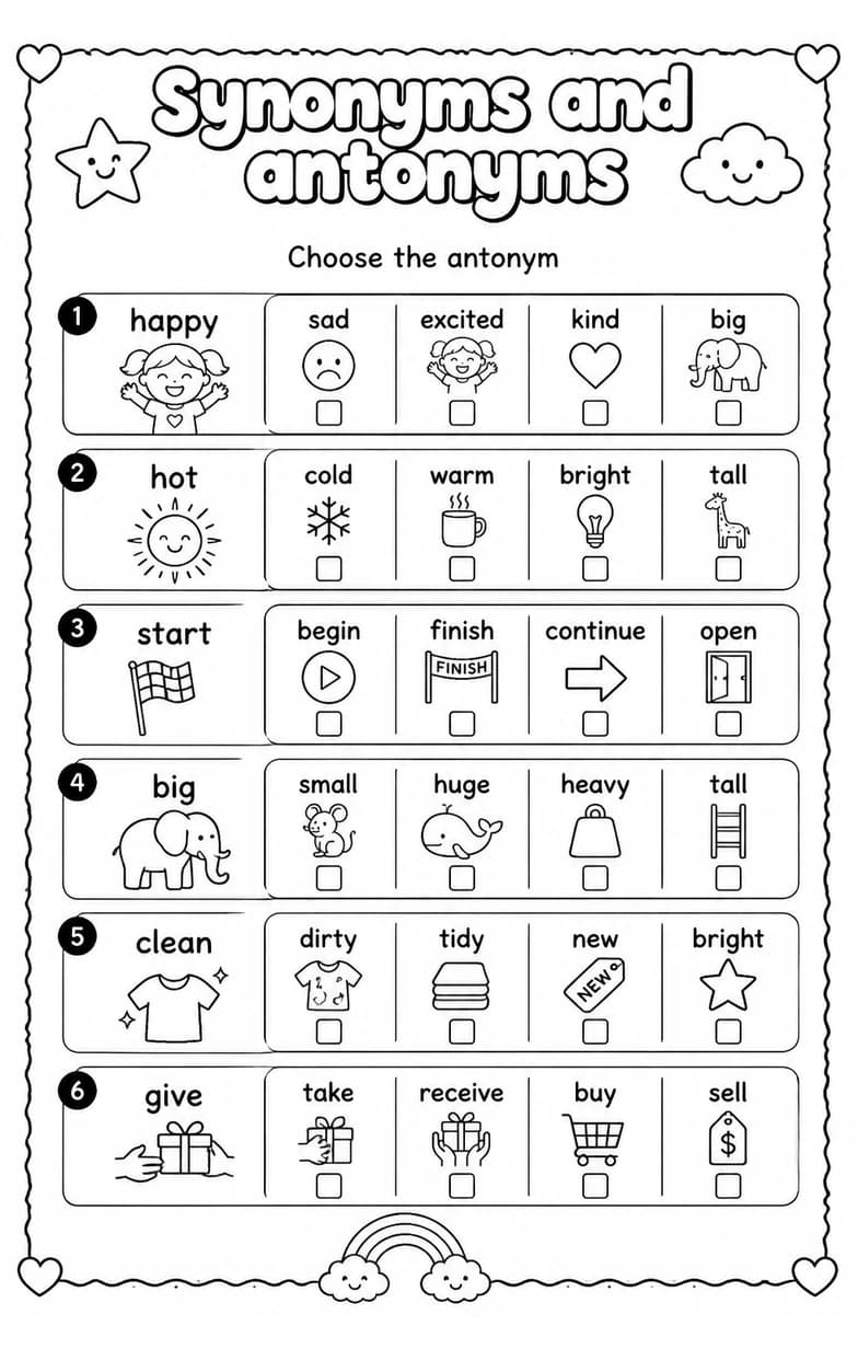 Choose the antonym — free printable Grade 4 English & Reading worksheet
