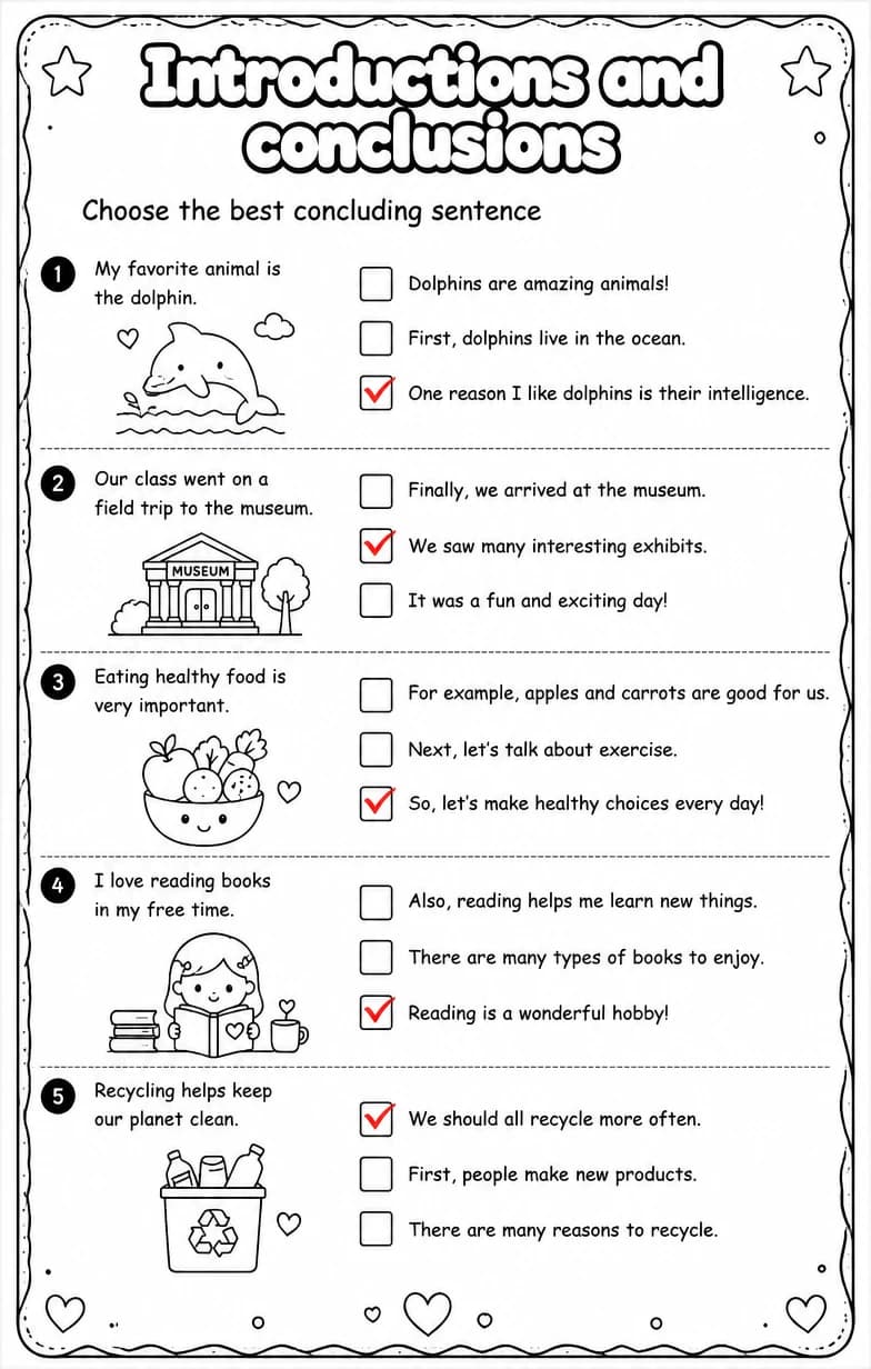 Answer key for Choose the best concluding sentence — free printable English & Reading worksheet