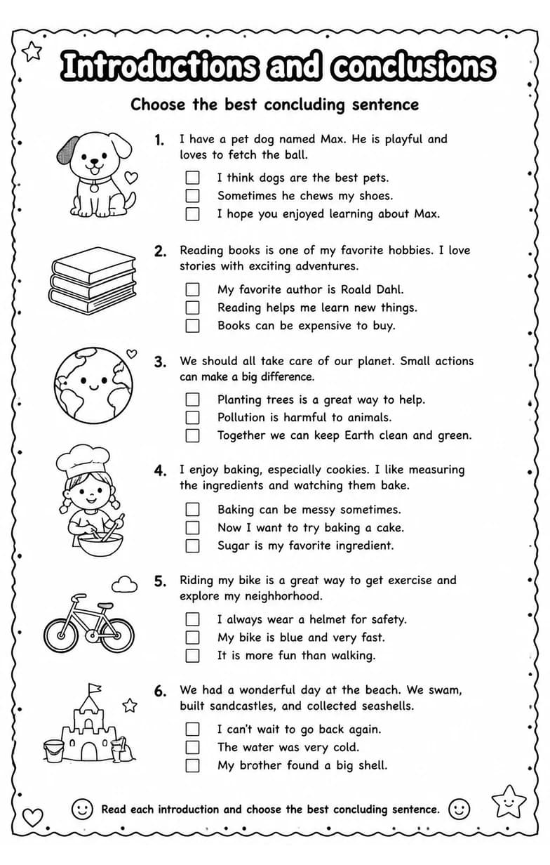 Choose the best concluding sentence — free printable Grade 5 English & Reading worksheet