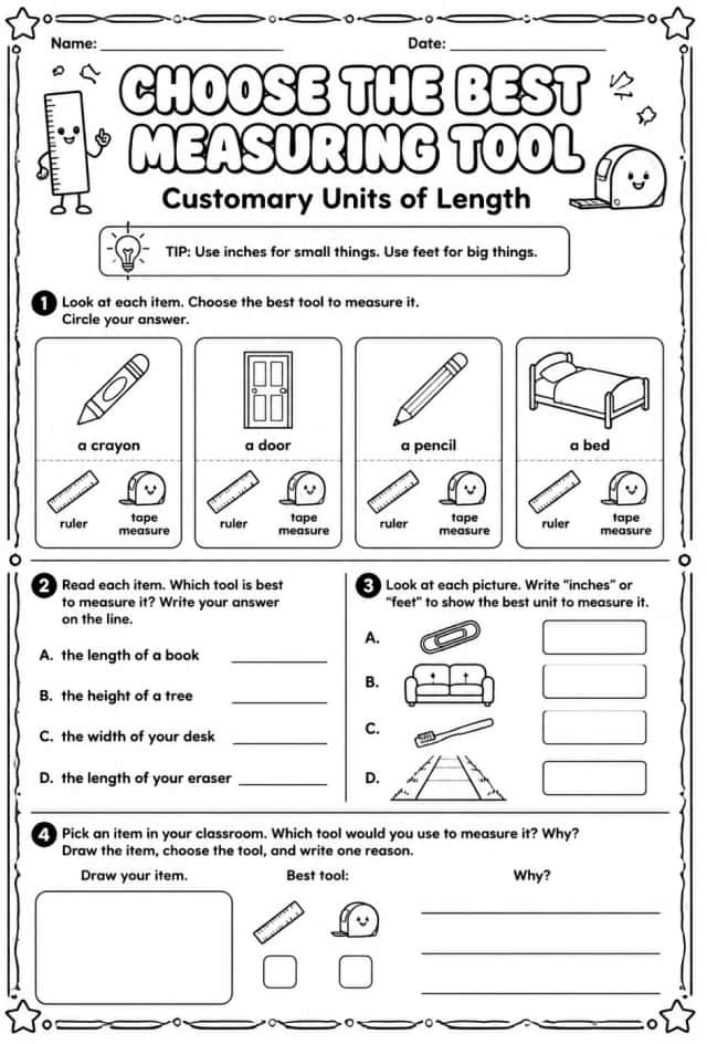 Choose the best measuring tool: customary units of length