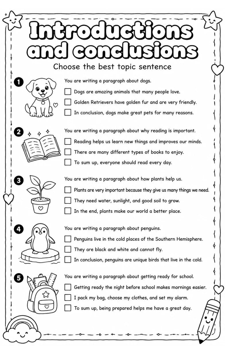 Choose the best topic sentence — free printable Writing strategies English worksheet