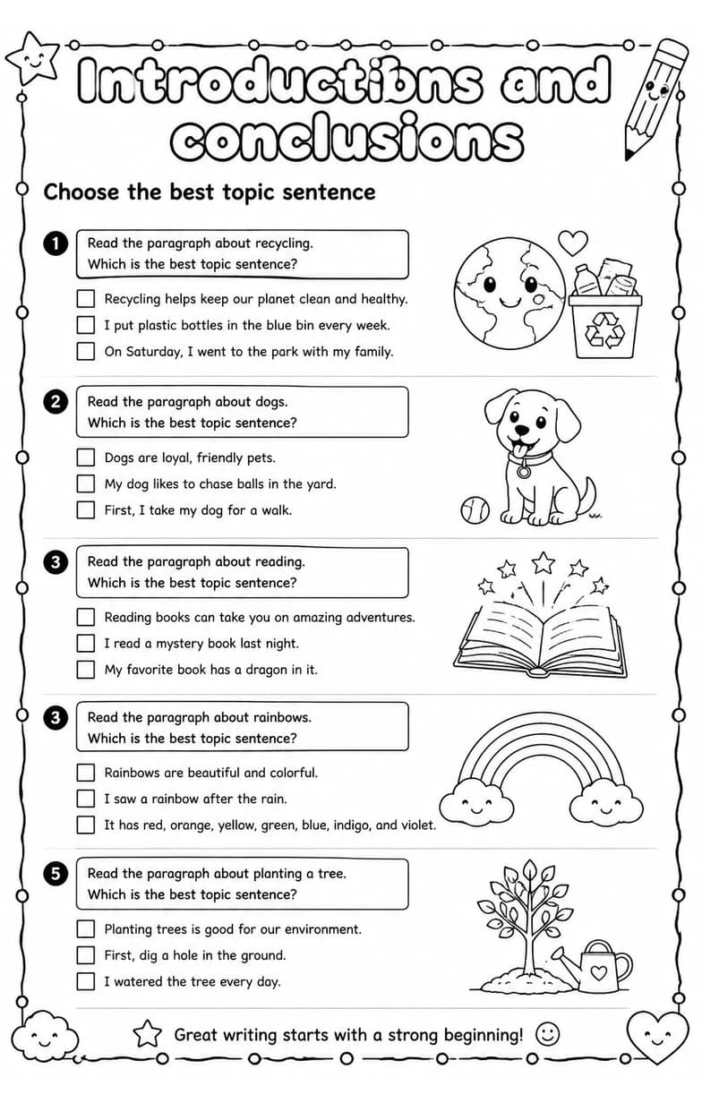 Choose the best topic sentence — free printable Writing strategies English worksheet