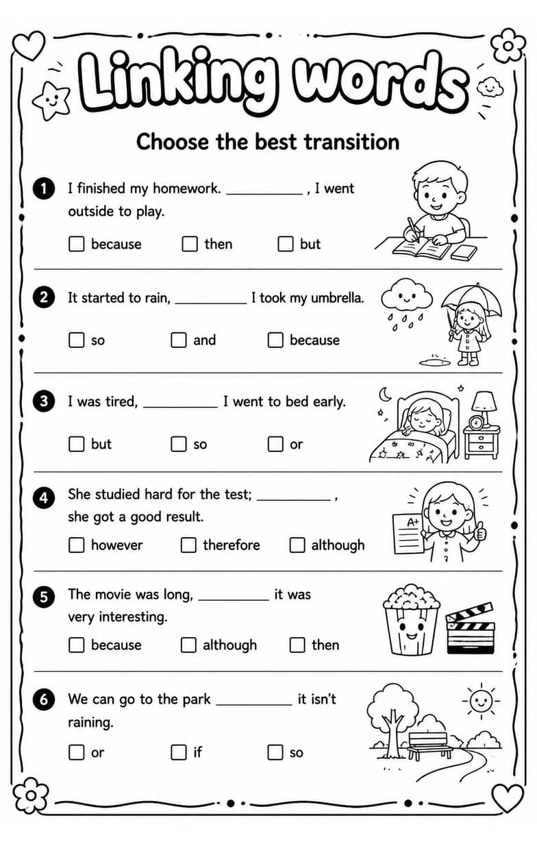 Choose the best transition — free printable Writing strategies English worksheet