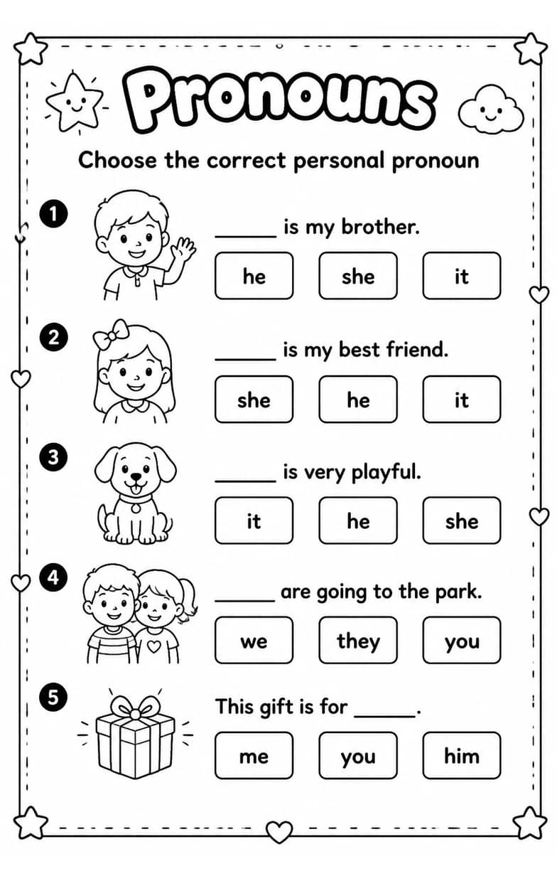 Choose the correct personal pronoun — free printable Grammar and mechanics English worksheet