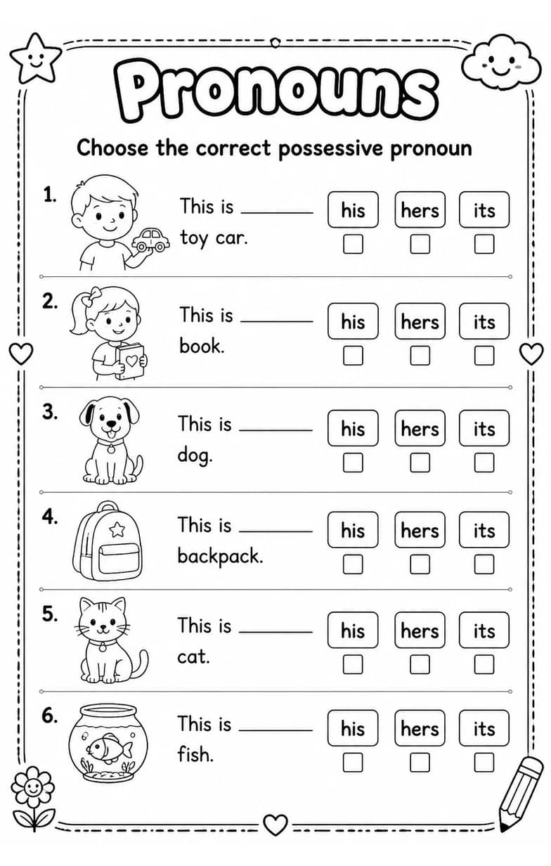 Choose the correct possessive pronoun — free printable Grammar and mechanics English worksheet