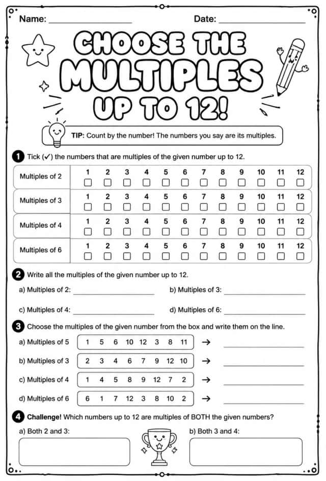 Choose the multiples of a given number up to 12