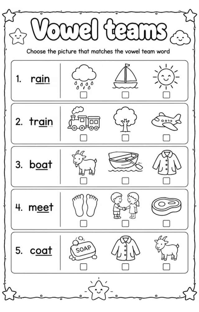 Choose the picture that matches the vowel team word