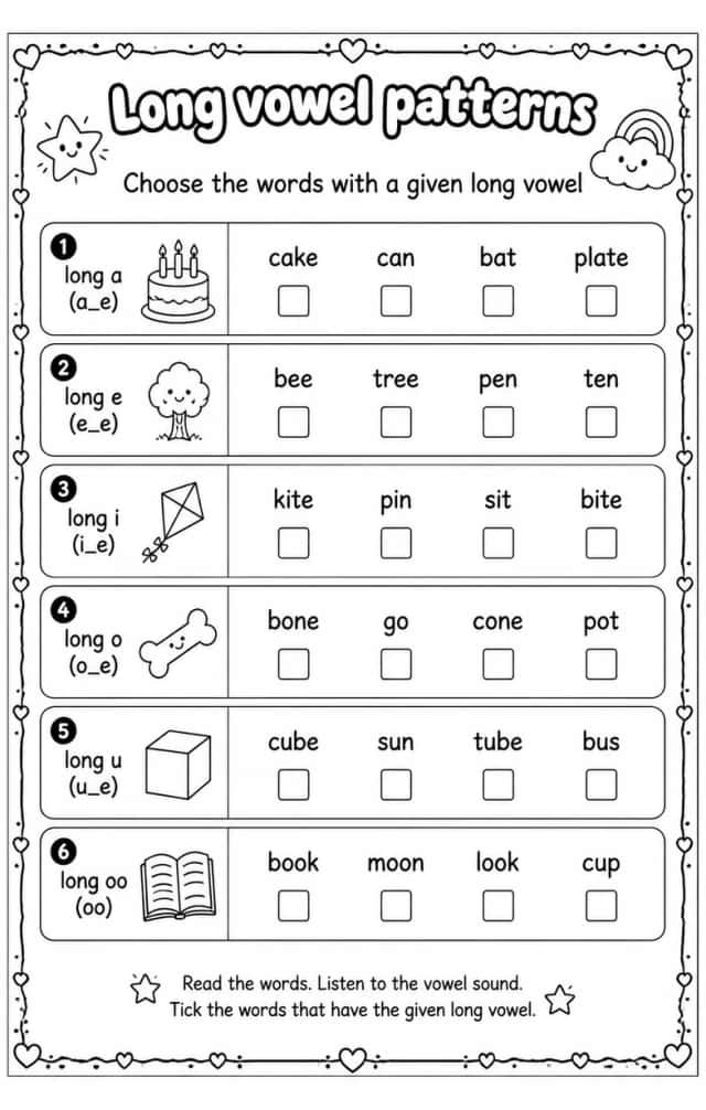 Choose the words with a given long vowel