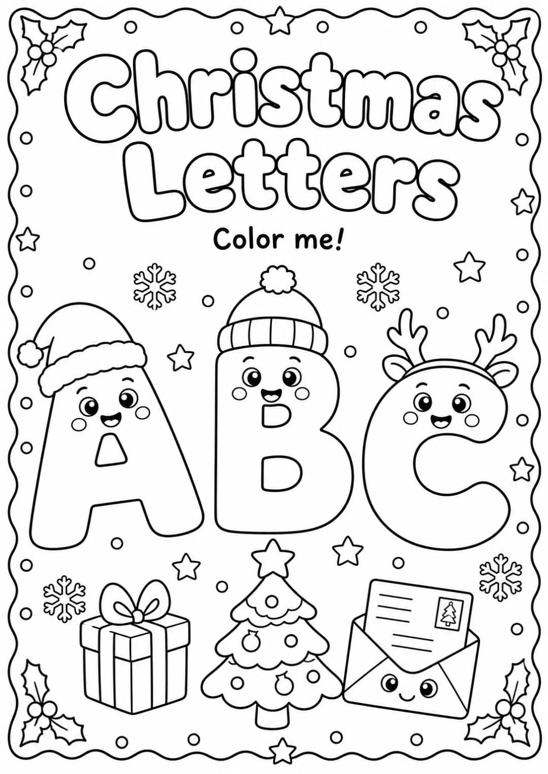 Christmas Letters Coloring Page — free printable Kindergarten English & Reading worksheet