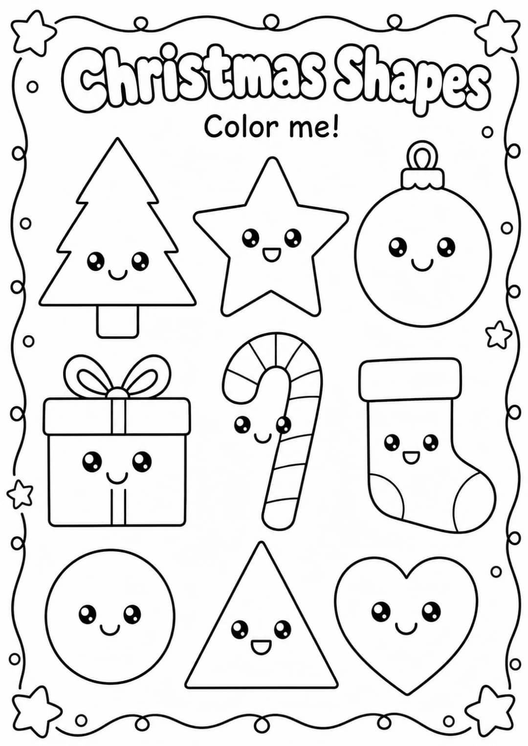 Christmas Shapes Coloring Page — free printable Pre-K Math worksheet