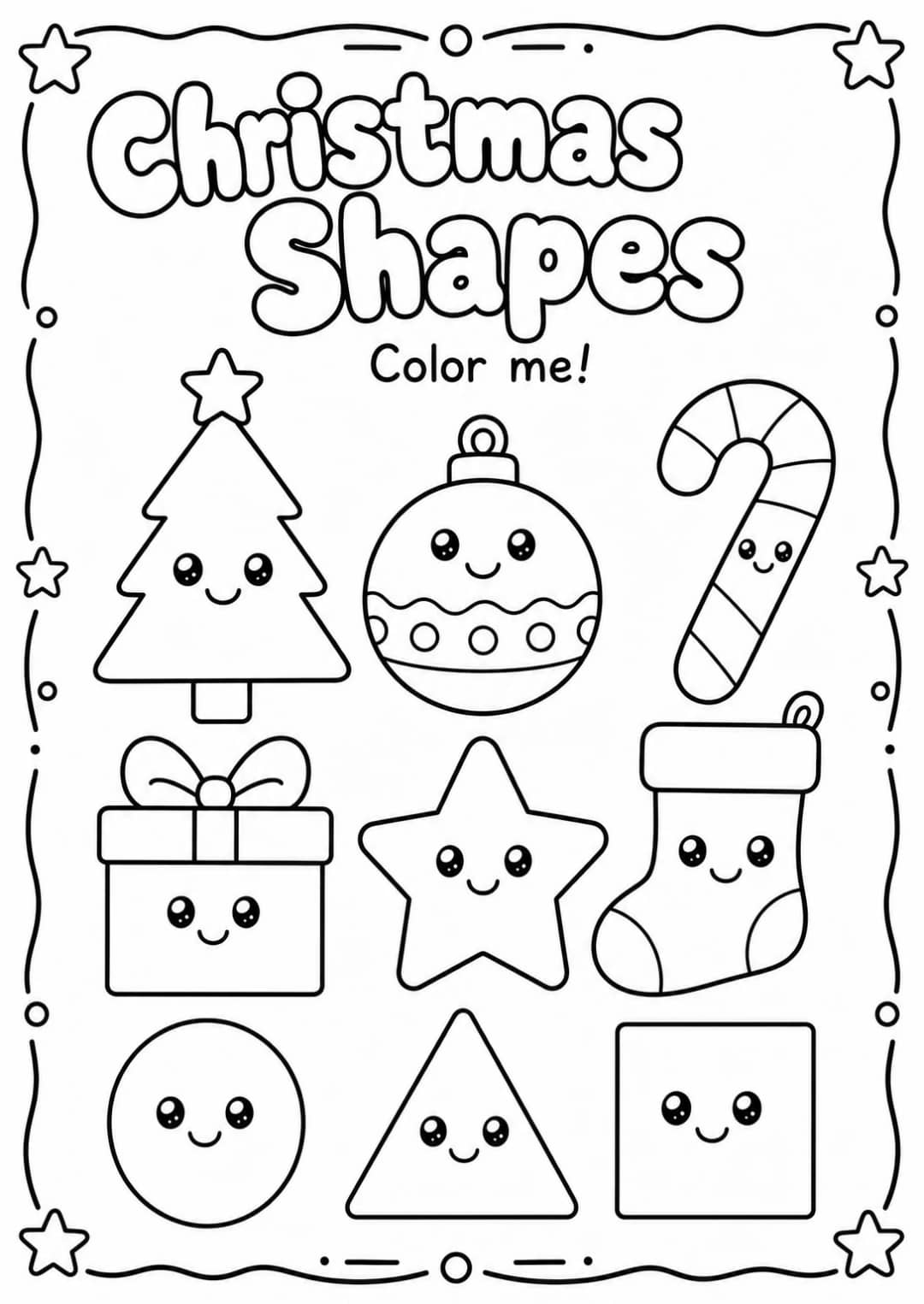 Christmas Shapes Coloring Page — free printable Preschool Math worksheet