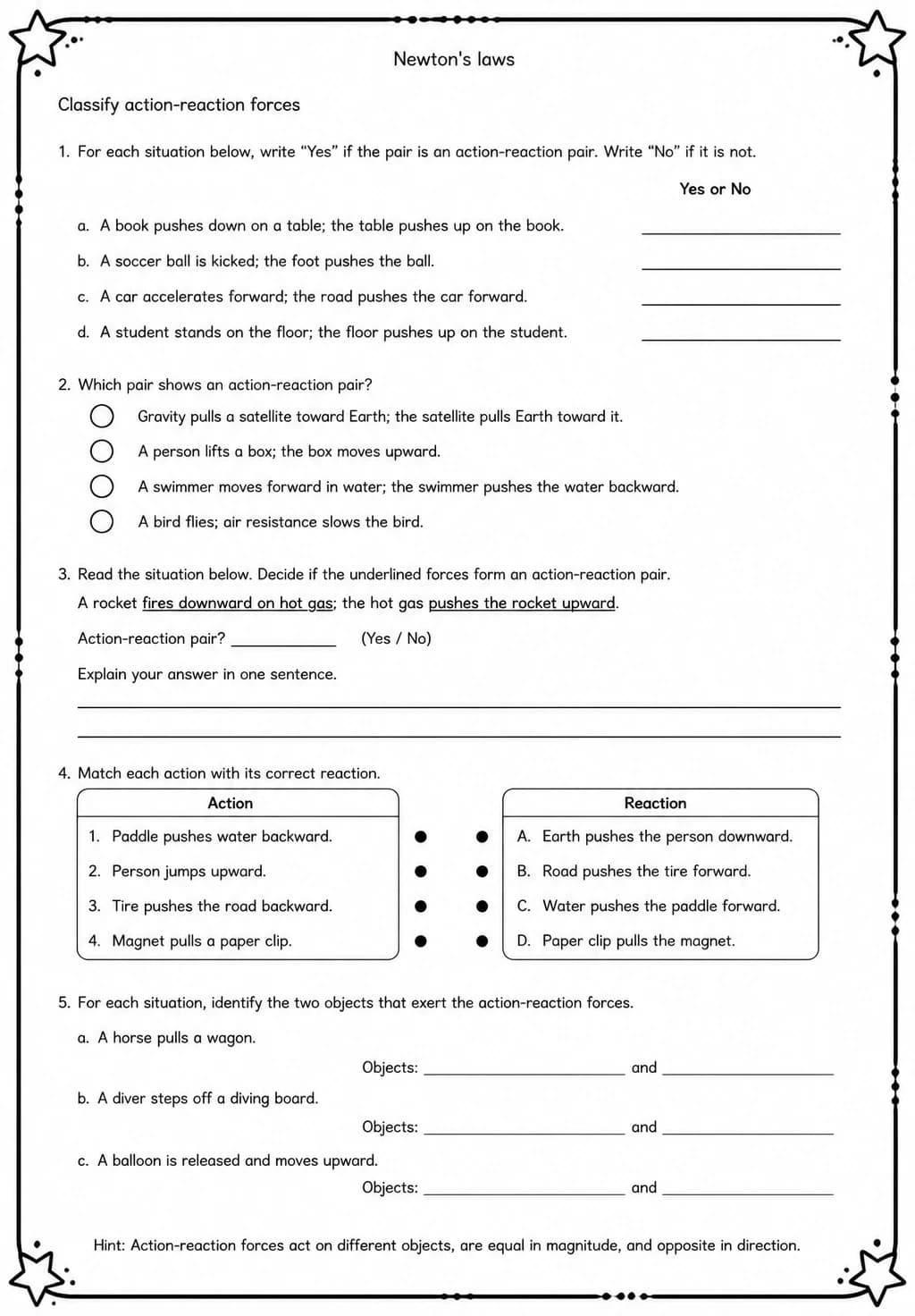 Classify action-reaction forces