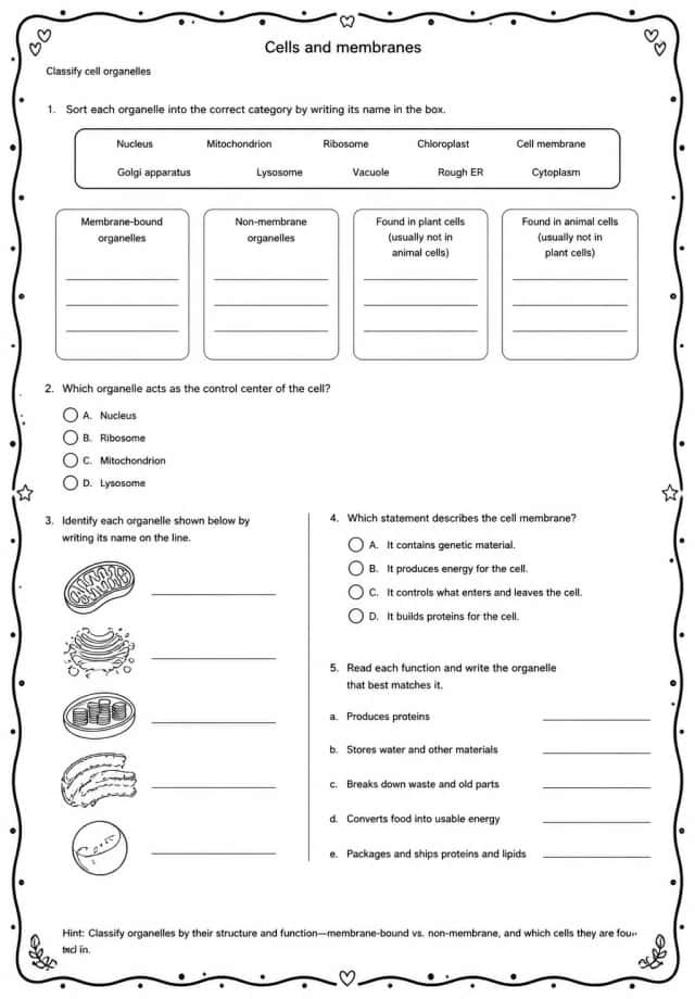 Classify cell organelles