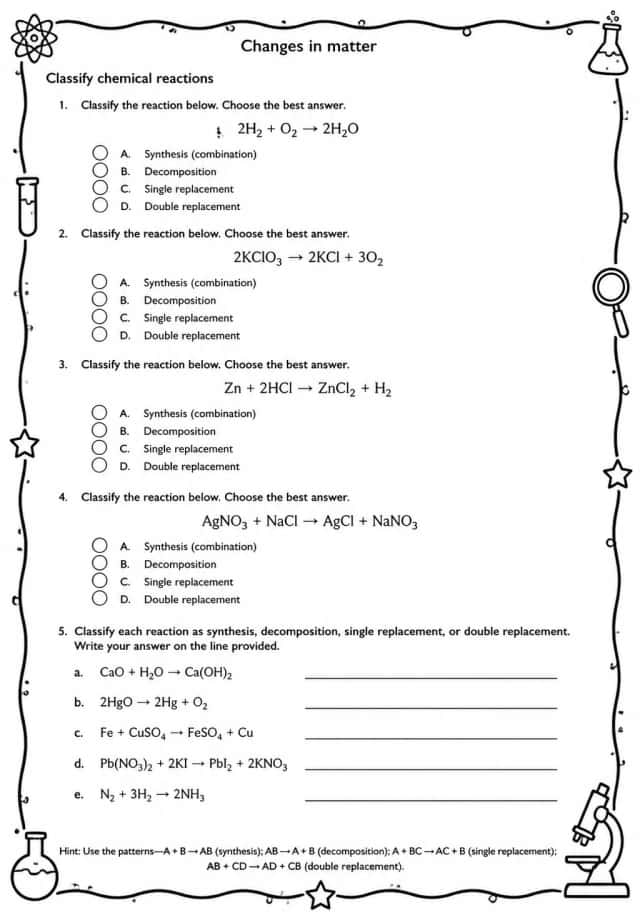 Classify chemical reactions