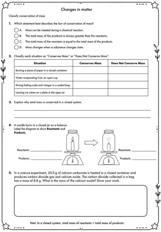 Classify conservation of mass