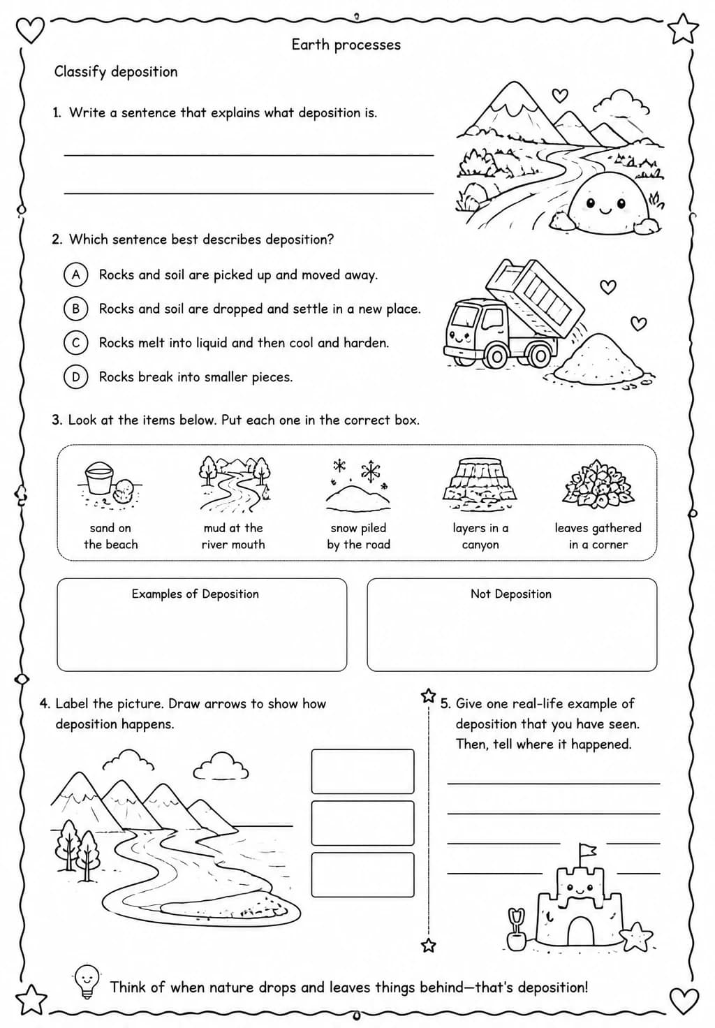 Classify deposition — free printable Grade 4 Science worksheet