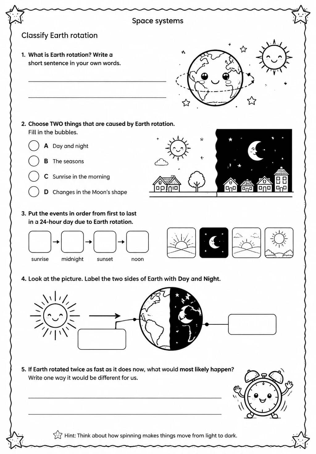 Classify Earth rotation — free printable Grade 4 Science worksheet
