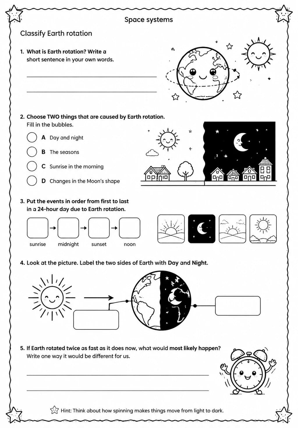 Classify Earth rotation — free printable Grade 4 Science worksheet