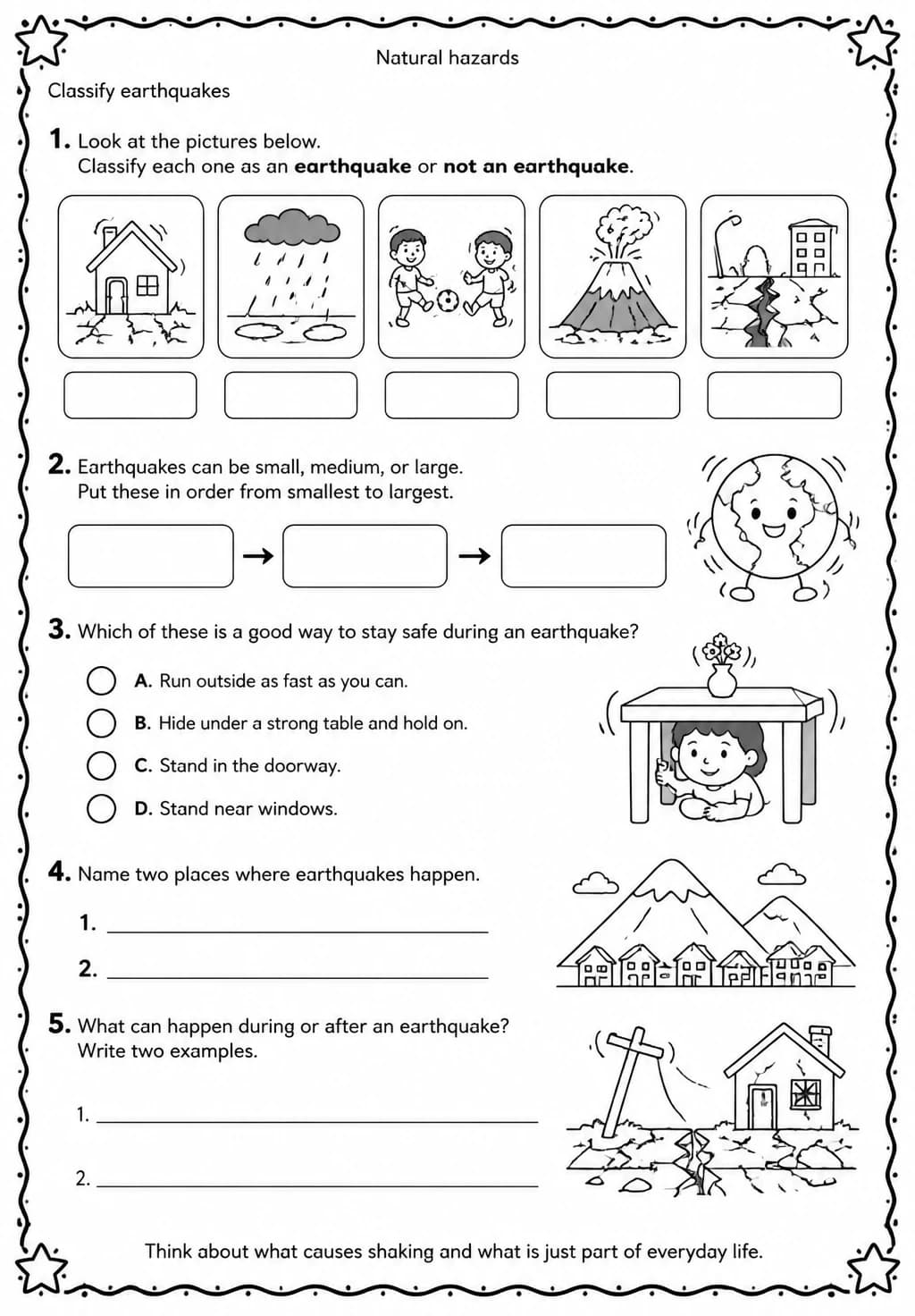 Classify earthquakes — free printable Grade 3 Science worksheet