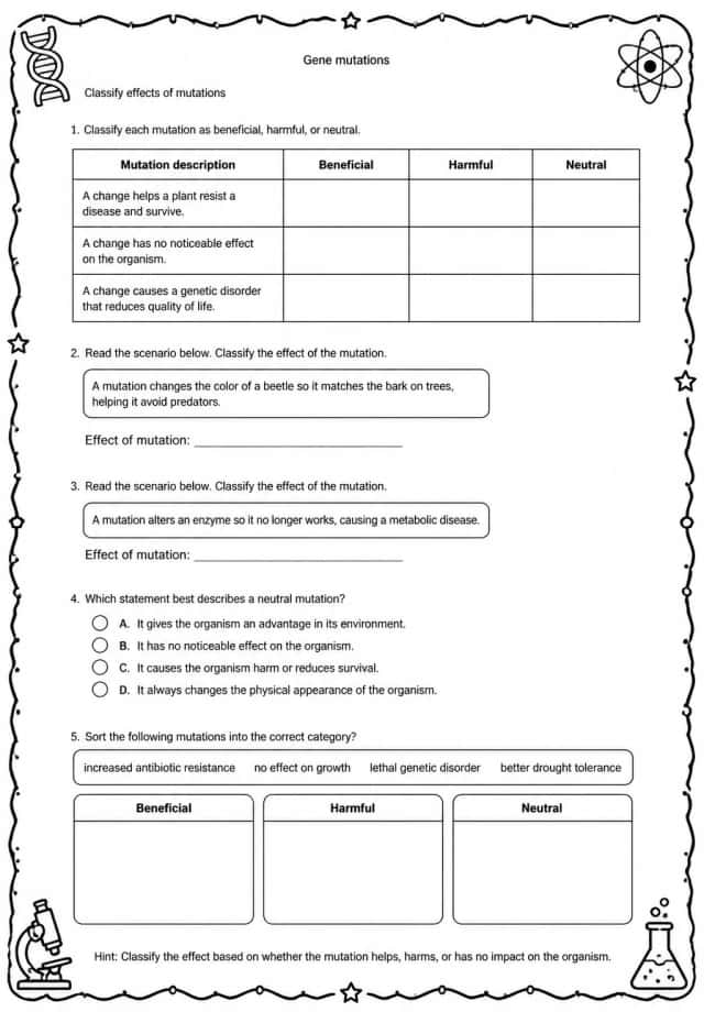 Classify effects of mutations