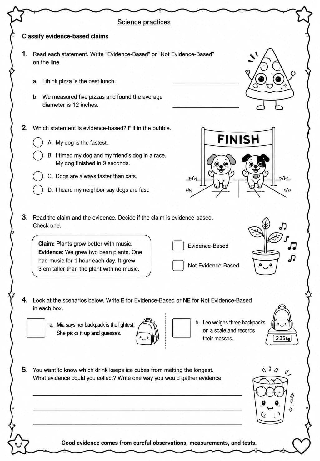 Classify evidence-based claims — free printable Grade 4 Science worksheet