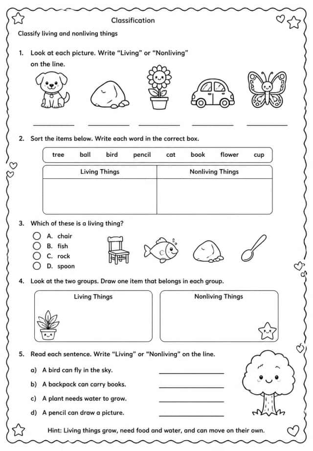 Classify living and nonliving things