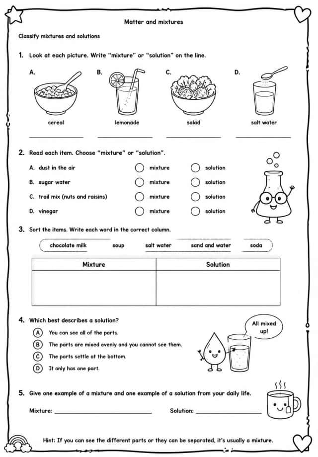 Classify mixtures and solutions