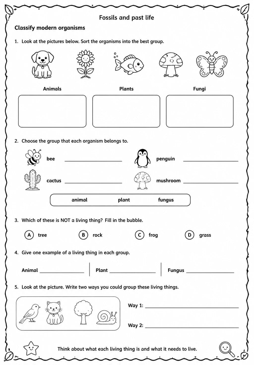 Classify modern organisms — free printable Grade 3 Science worksheet
