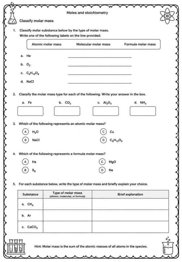 Classify molar mass