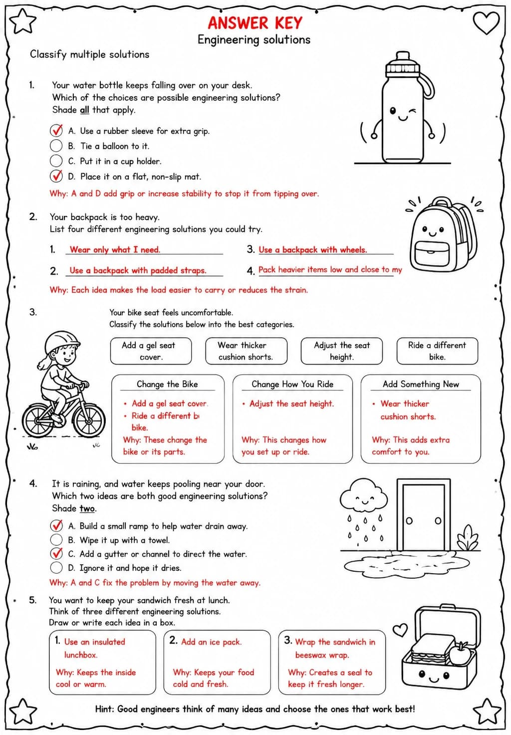 Answer key for Classify multiple solutions — free printable Science worksheet