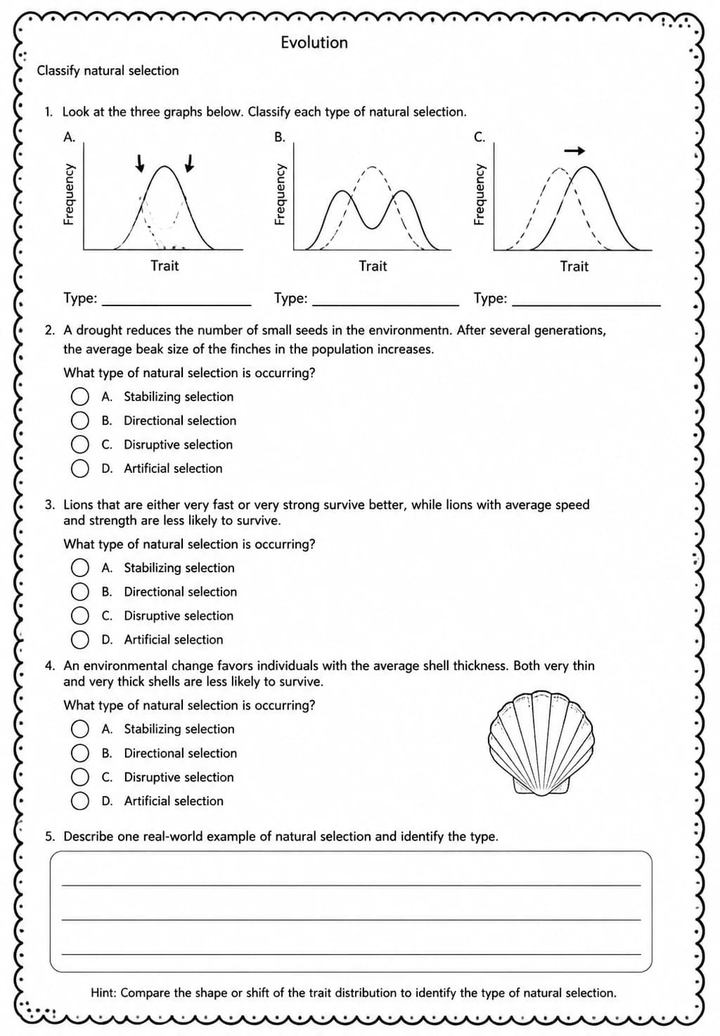 Classify natural selection — free printable High School Science worksheet