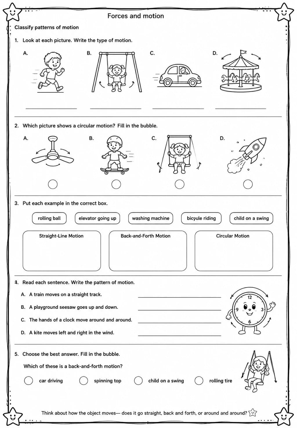 Classify patterns of motion — free printable Grade 3 Science worksheet