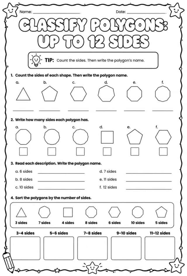 Classify polygons: up to 12 sides