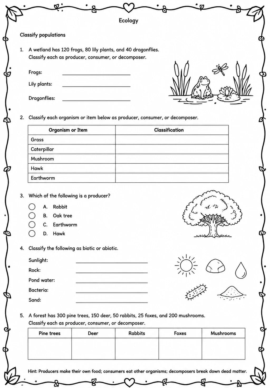 Classify populations — free printable High School Science worksheet
