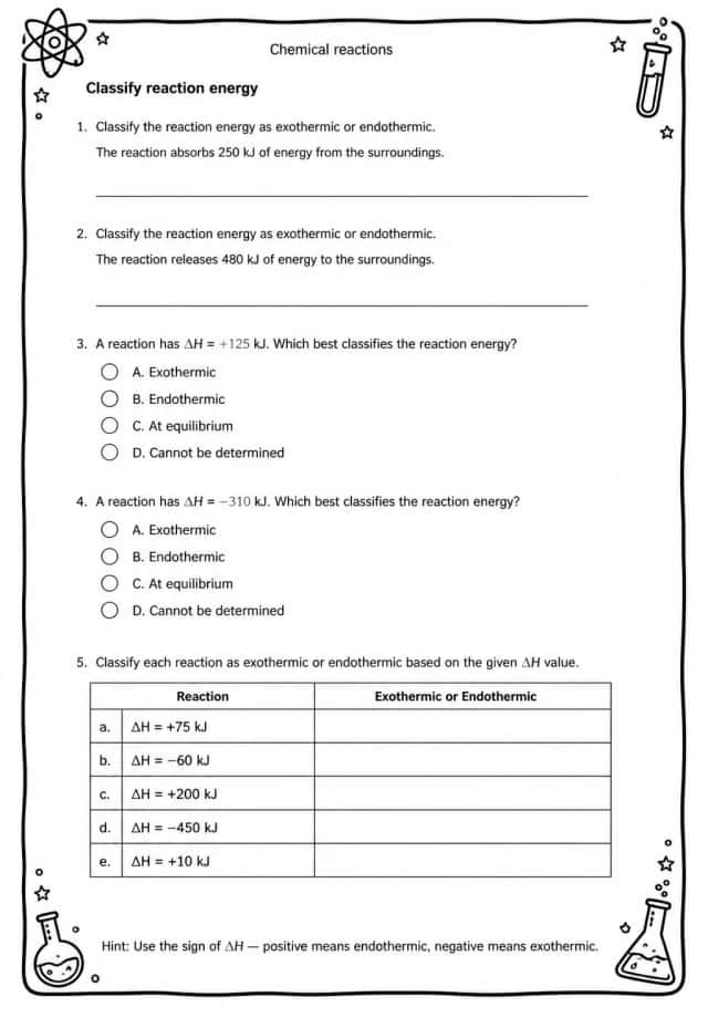 Classify reaction energy