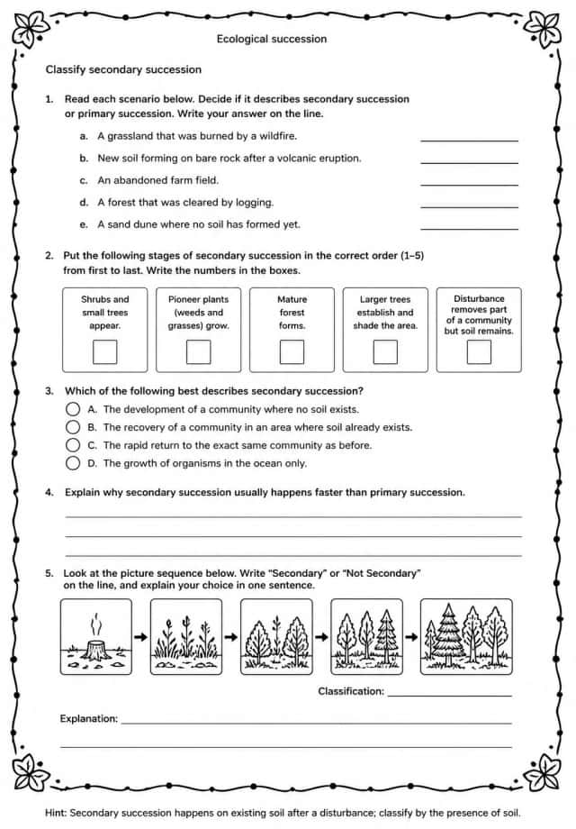 Classify secondary succession