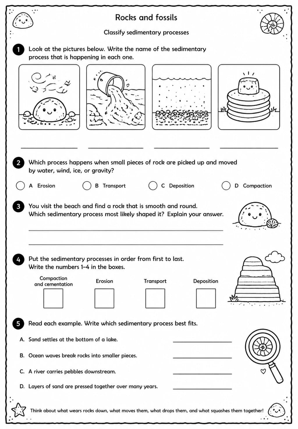 Classify sedimentary processes — free printable Grade 4 Science worksheet