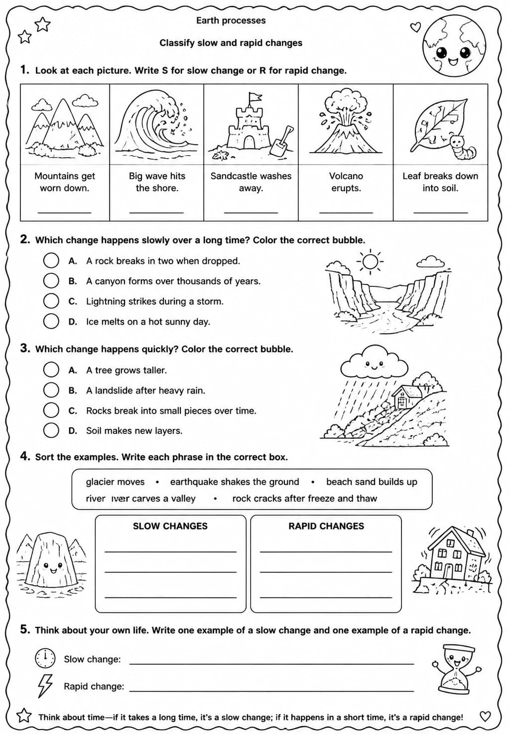 Classify slow and rapid changes — free printable Grade 4 Science worksheet