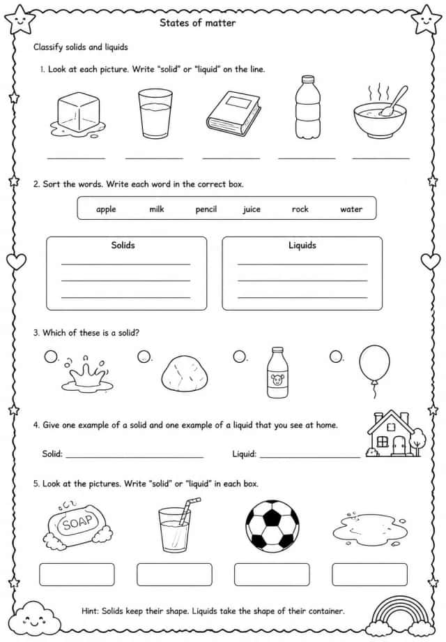 Classify solids and liquids
