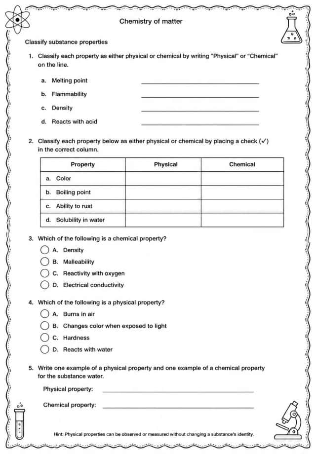 Classify substance properties